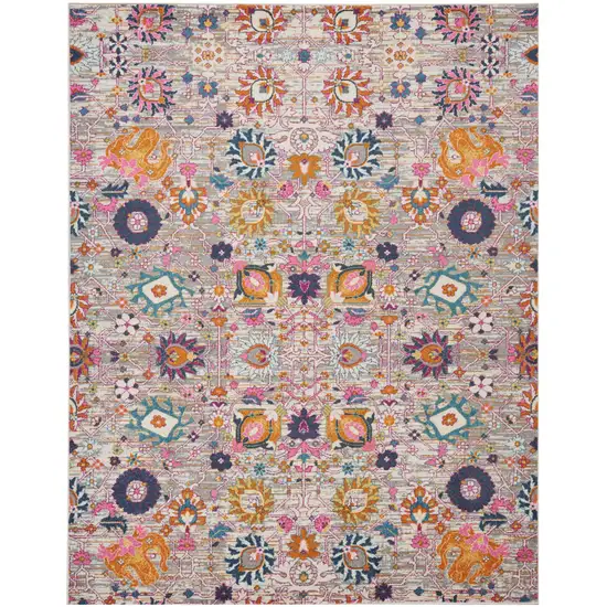 Silver Gray And Pink Floral Distressed Area Rug Photo 6