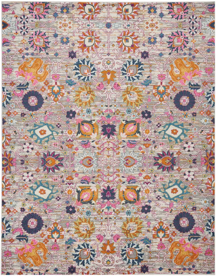 Silver Gray And Pink Floral Distressed Area Rug Photo 6