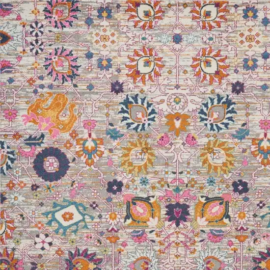 Silver Gray And Pink Floral Distressed Area Rug Photo 3