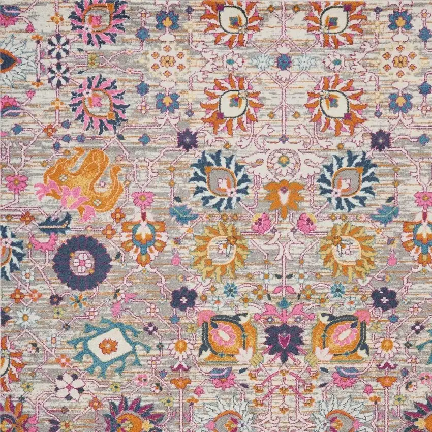 Silver Gray And Pink Floral Distressed Area Rug Photo 3