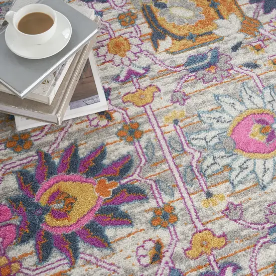 Silver Gray And Pink Floral Distressed Area Rug Photo 9