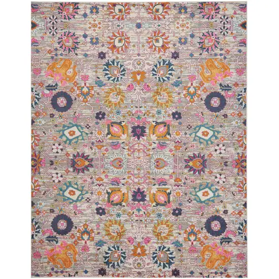 Silver Gray And Pink Floral Distressed Area Rug Photo 8