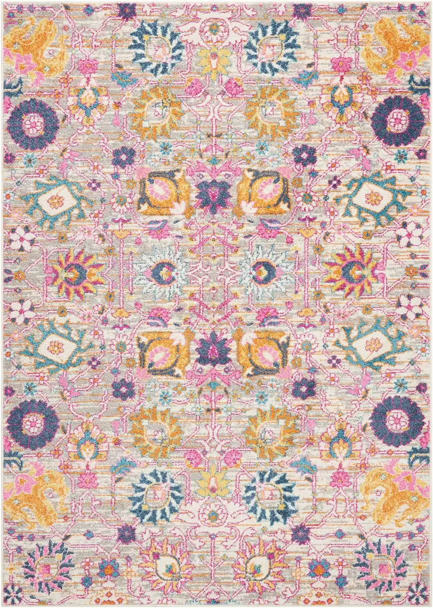 Gray and Pink Distressed Area Rug Photo 9
