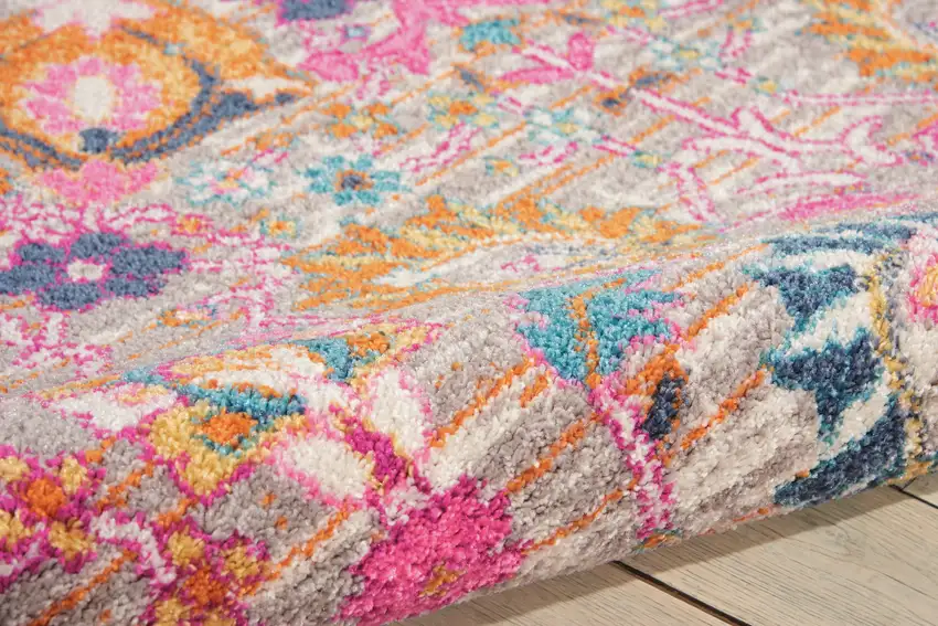 Gray And Pink Floral Distressed Area Rug Photo 7