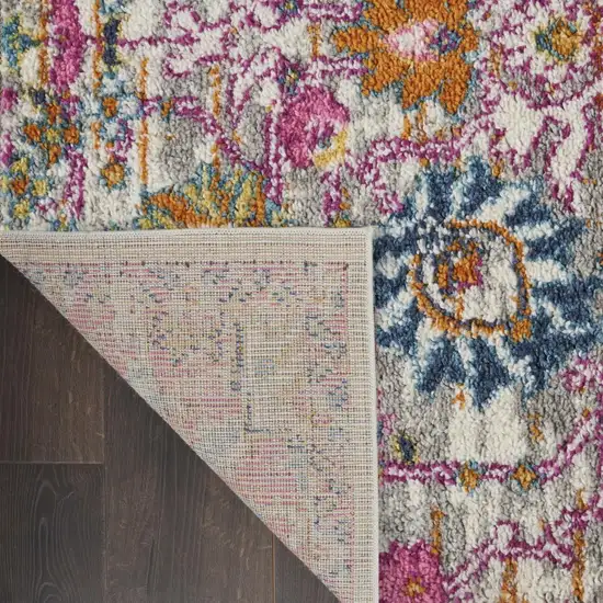 Gray And Pink Floral Distressed Area Rug Photo 8