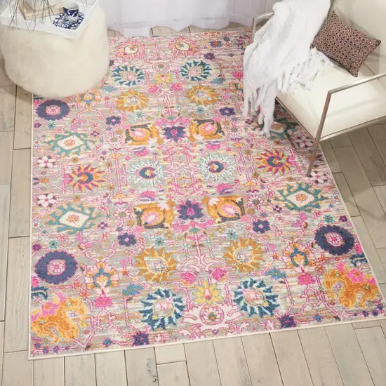 Gray And Pink Floral Distressed Area Rug Photo 5
