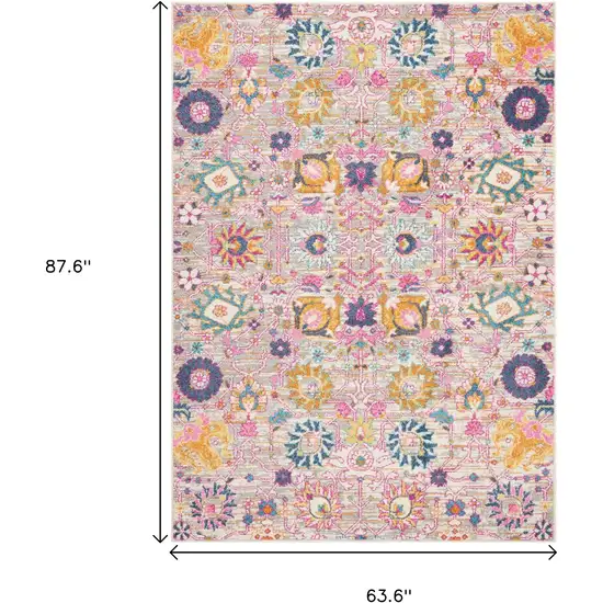 Gray And Pink Floral Distressed Area Rug Photo 3