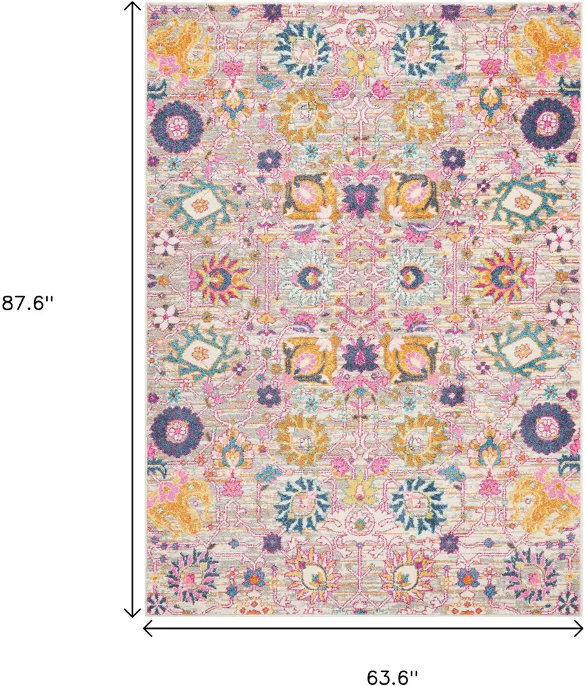Gray And Pink Floral Distressed Area Rug Photo 3