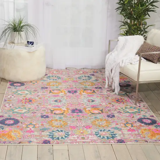 Gray And Pink Floral Distressed Area Rug Photo 4