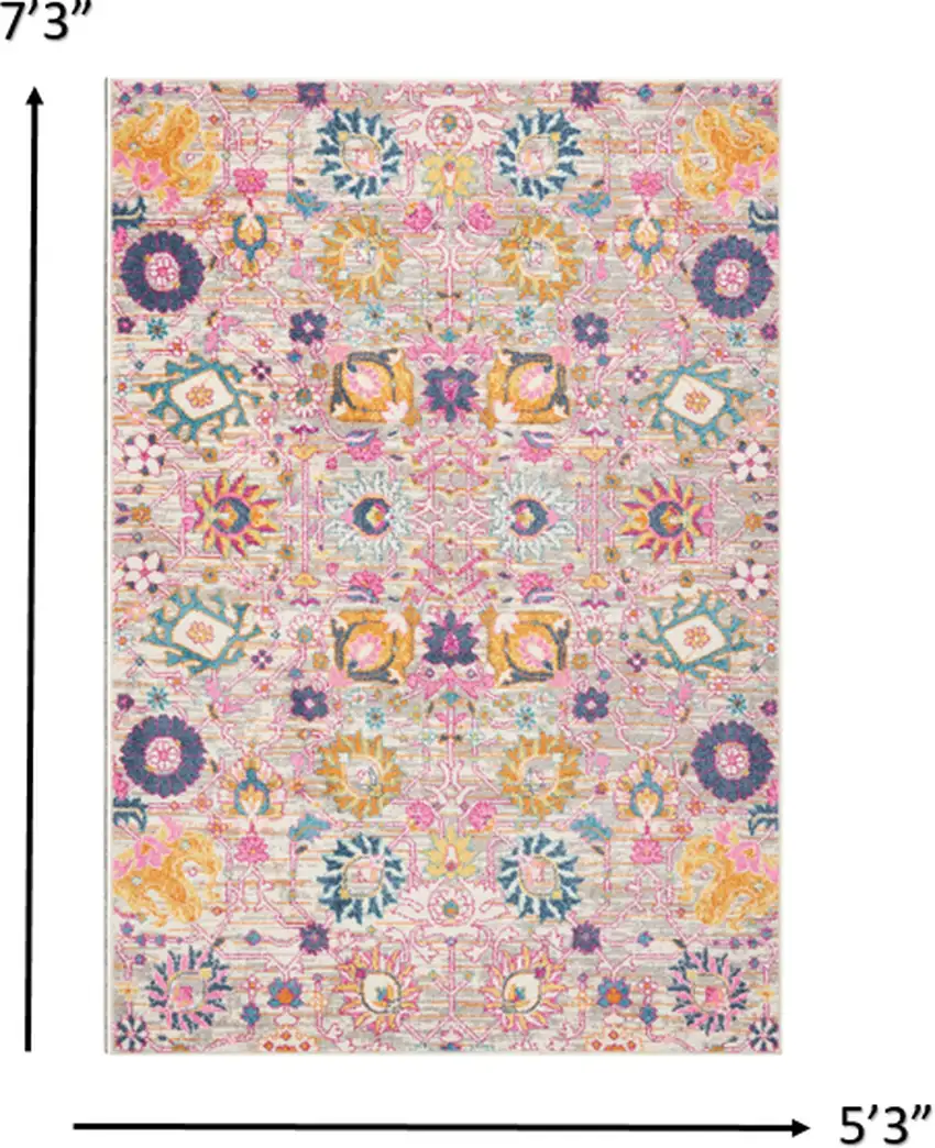 Gray and Pink Distressed Area Rug Photo 2