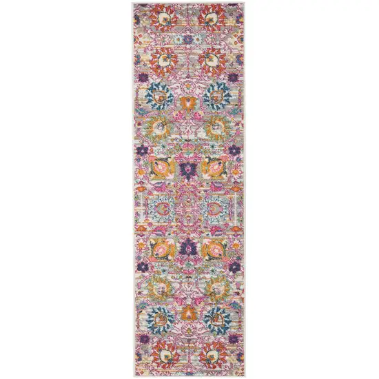 6' Silver Gray And Pink Floral Distressed Runner Rug Photo 4