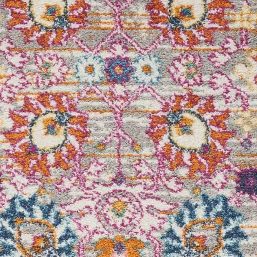 6' Silver Gray And Pink Floral Distressed Runner Rug Photo 1