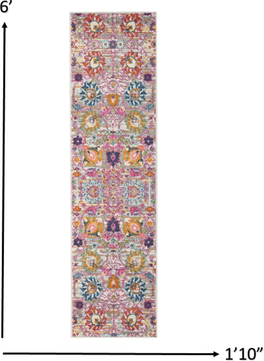 Gray and Pink Distressed Runner Rug Photo 2