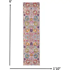 Photo of Gray and Pink Distressed Runner Rug