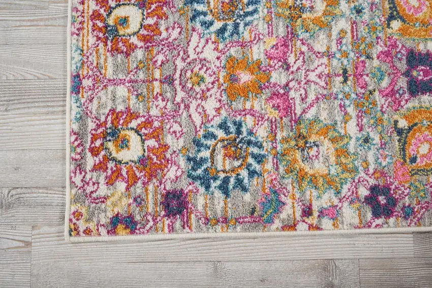 Gray and Pink Distressed Runner Rug Photo 3