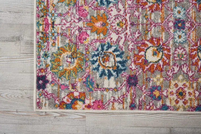 Gray and Pink Distressed Runner Rug Photo 3