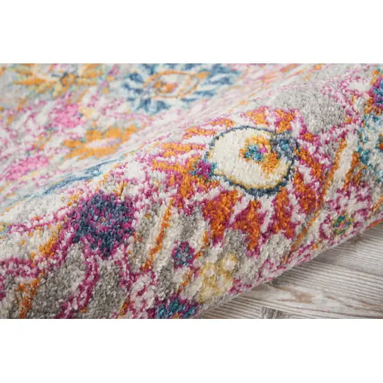 8' Silver Gray And Pink Floral Distressed Runner Rug Photo 5