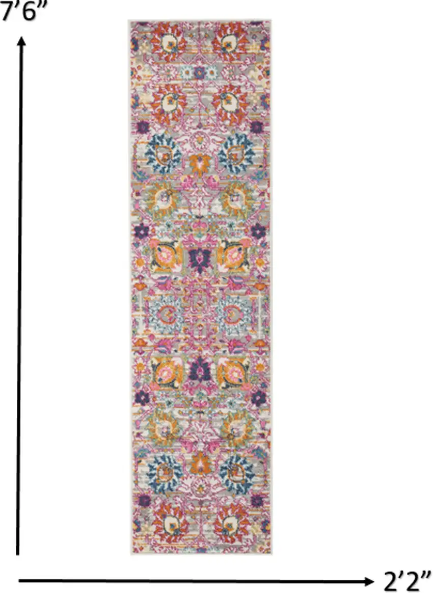 Gray and Pink Distressed Runner Rug Photo 2