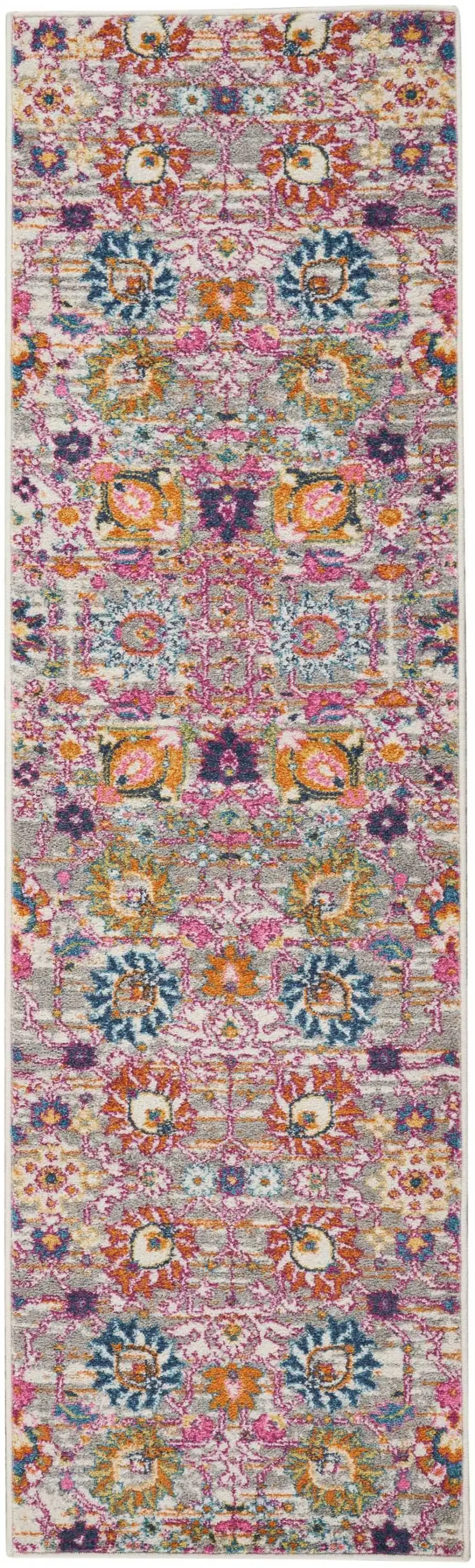Gray and Pink Distressed Runner Rug Photo 1