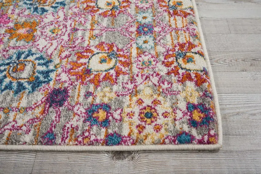 Gray and Pink Distressed Runner Rug Photo 5