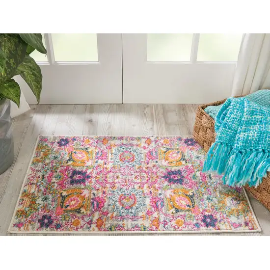 Silver Gray And Pink Floral Distressed Area Rug Photo 7