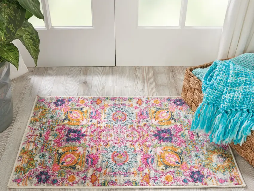 Silver Gray And Pink Floral Distressed Area Rug Photo 7