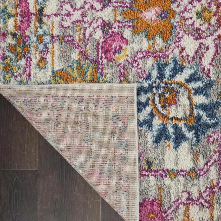 Silver Gray And Pink Floral Distressed Area Rug Photo 8