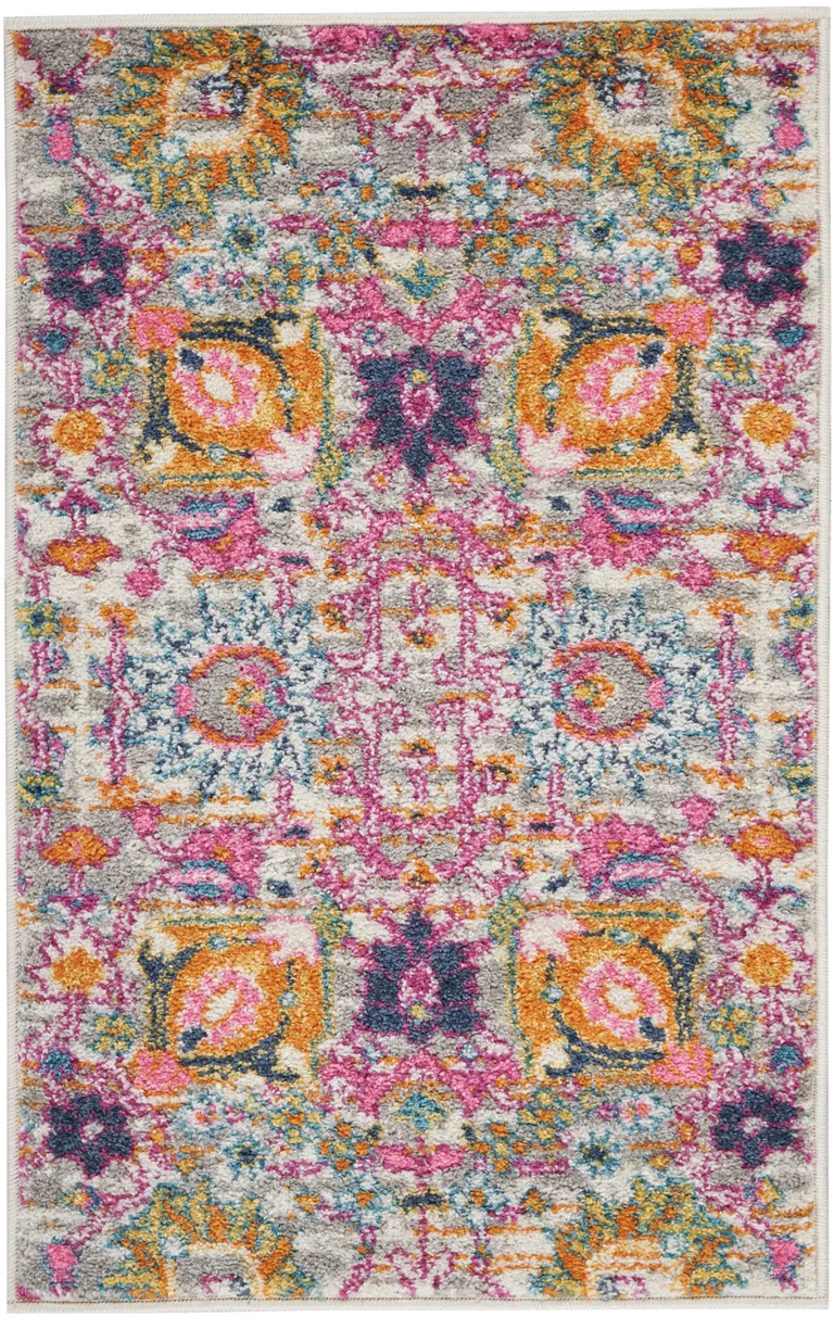 Gray and Pink Distressed Scatter Rug Photo 2