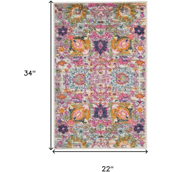 Silver Gray And Pink Floral Distressed Area Rug Photo 8