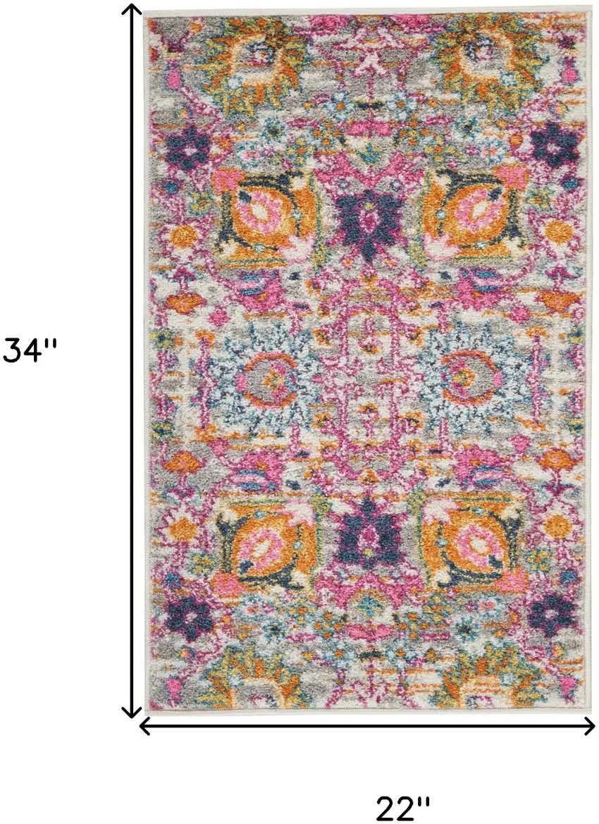 Silver Gray And Pink Floral Distressed Area Rug Photo 8