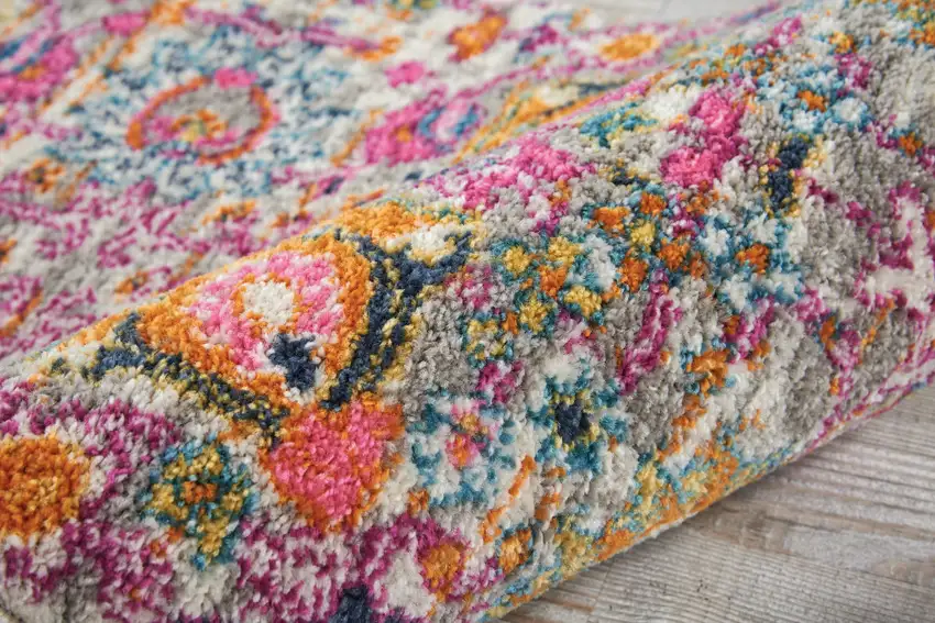 Silver Gray And Pink Floral Distressed Area Rug Photo 5