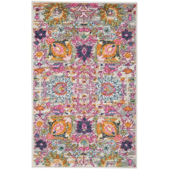 Silver Gray And Pink Floral Distressed Area Rug Photo 6