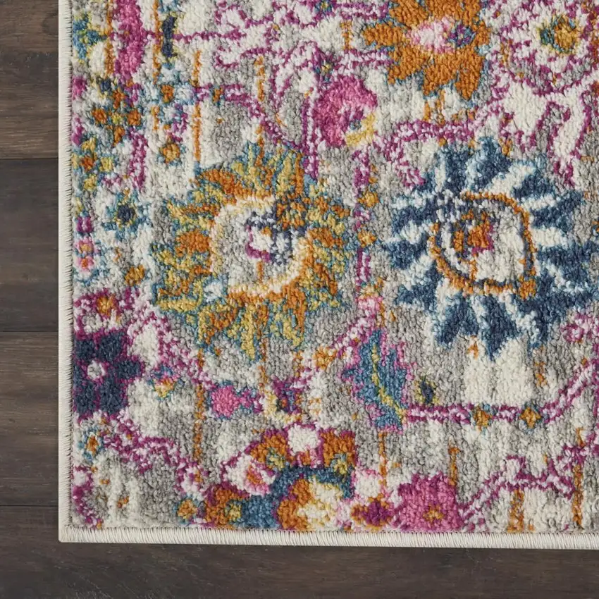 Silver Gray And Pink Floral Distressed Area Rug Photo 9
