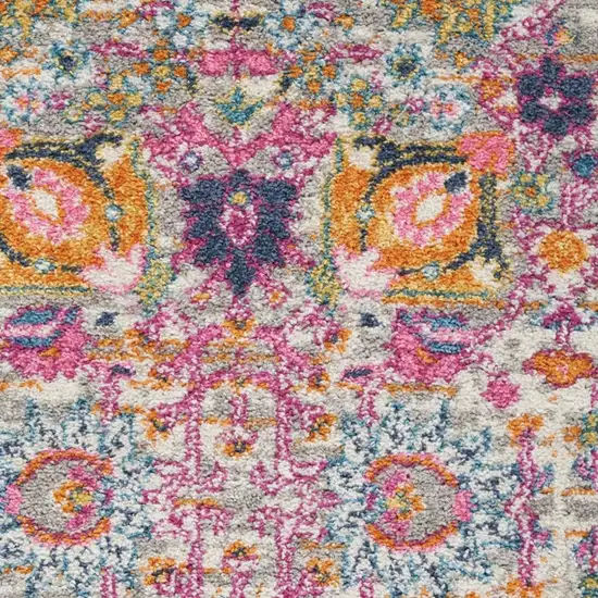 Silver Gray And Pink Floral Distressed Area Rug Photo 3