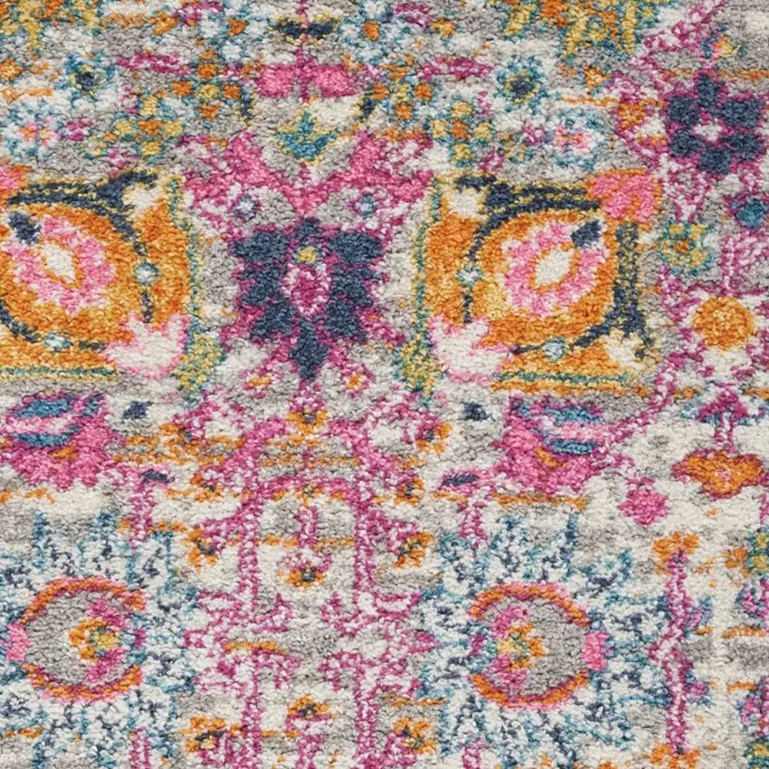 Silver Gray And Pink Floral Distressed Area Rug Photo 3