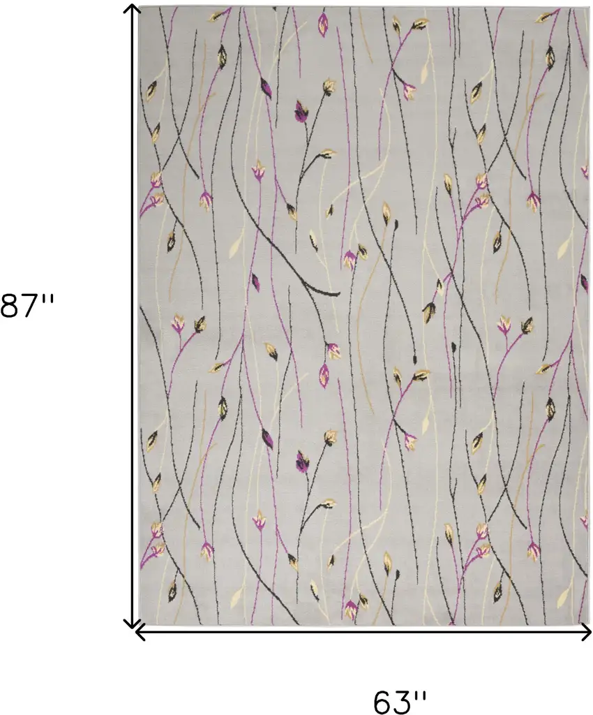 Gray and Pink Floral Power Loom Area Rug Photo 3