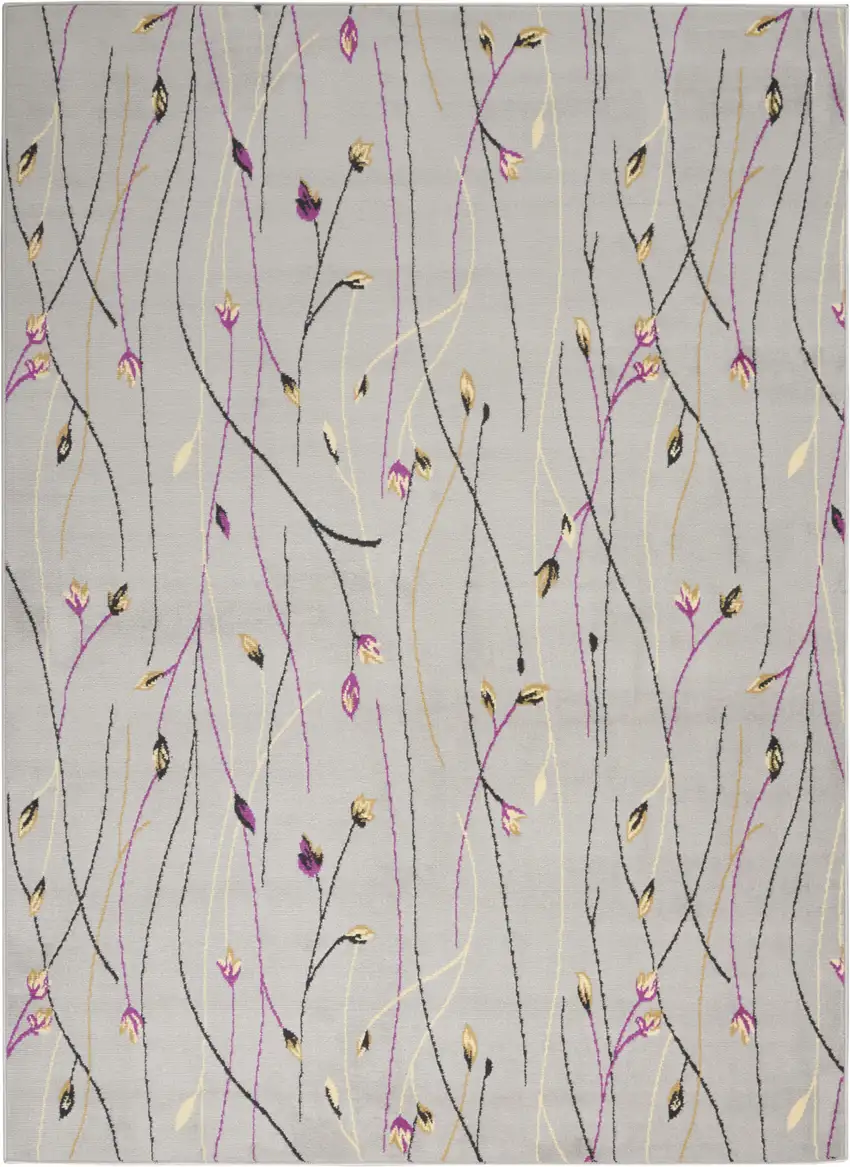 Gray and Pink Floral Power Loom Area Rug Photo 2