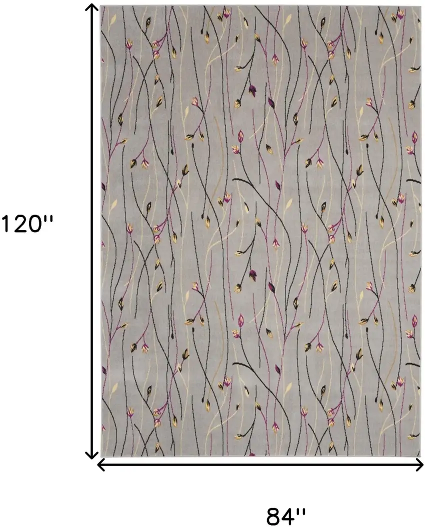 Gray and Pink Floral Power Loom Area Rug Photo 3