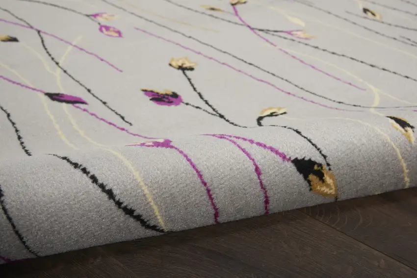 Gray and Pink Floral Power Loom Area Rug Photo 5
