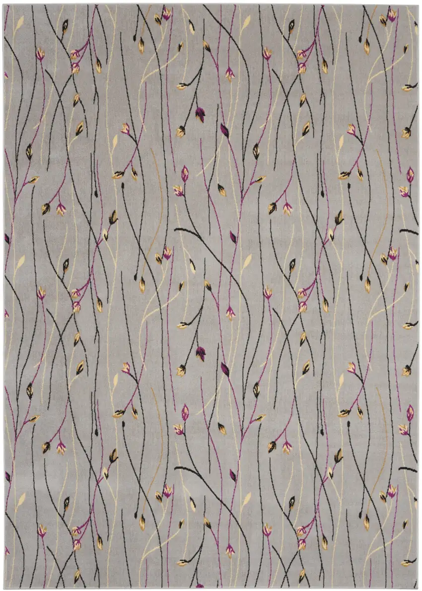 Gray and Pink Floral Power Loom Area Rug Photo 2