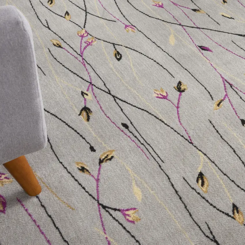 Gray and Pink Floral Power Loom Area Rug Photo 6