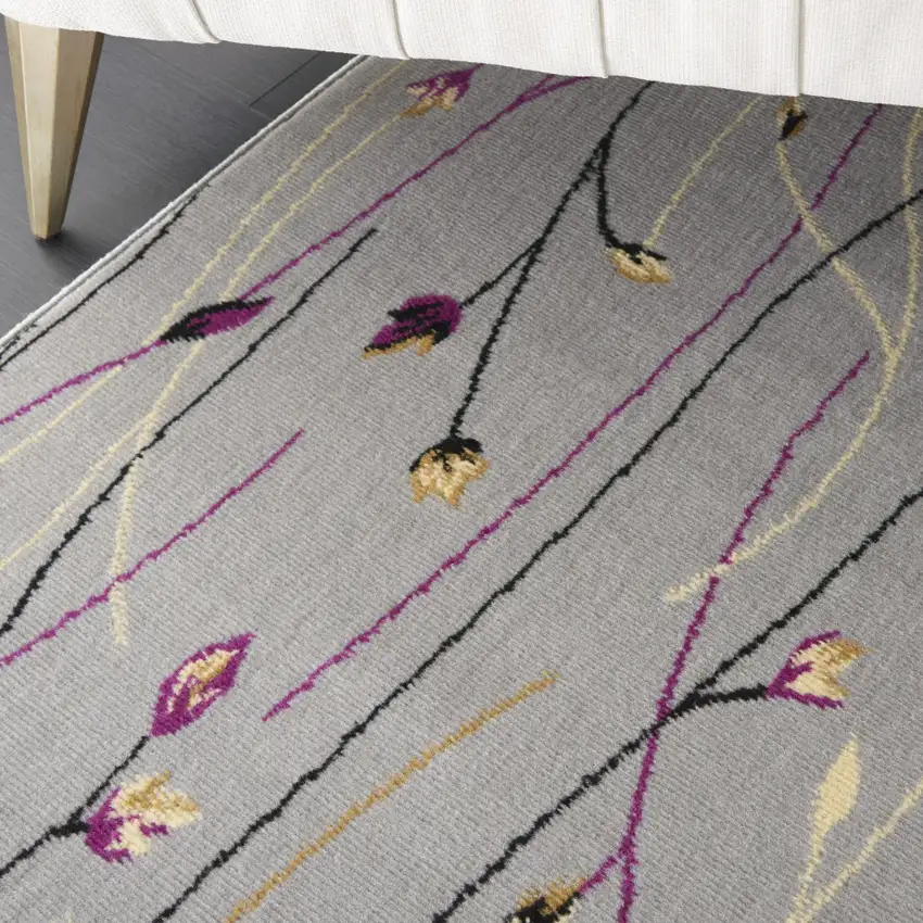 Gray and Pink Floral Power Loom Area Rug Photo 6