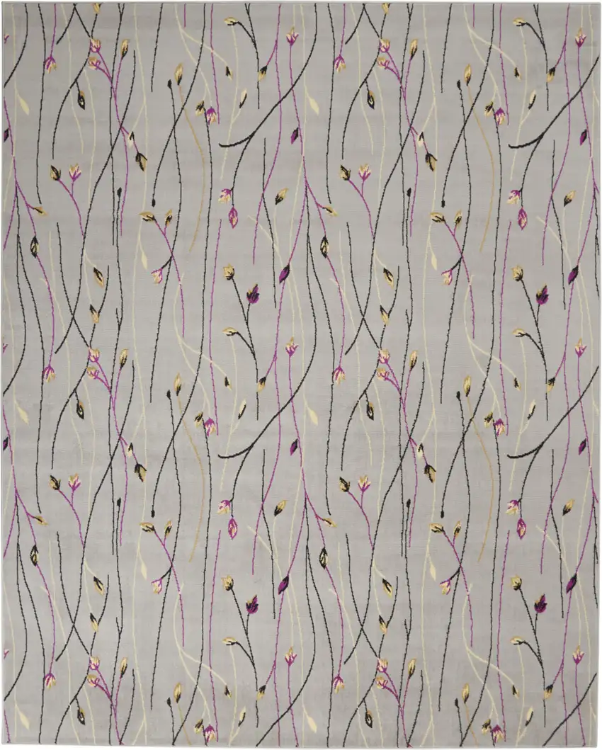 Gray and Pink Floral Power Loom Area Rug Photo 2