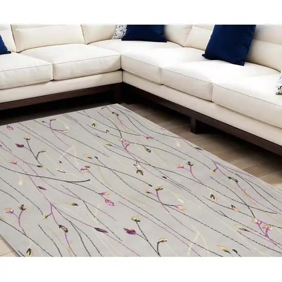 Gray and Pink Floral Power Loom Area Rug Photo 1
