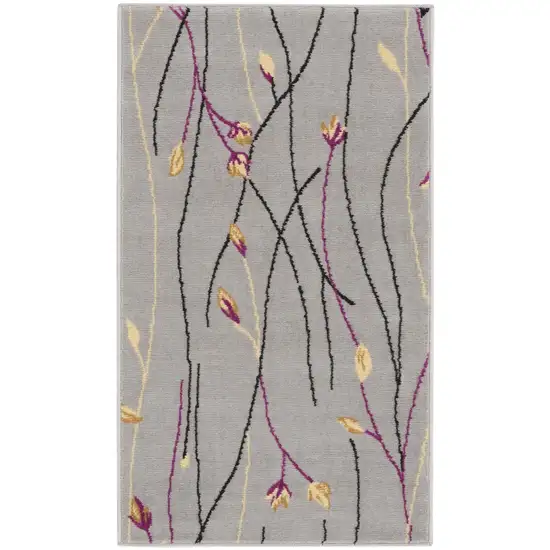 Gray and Pink Floral Power Loom Area Rug Photo 8
