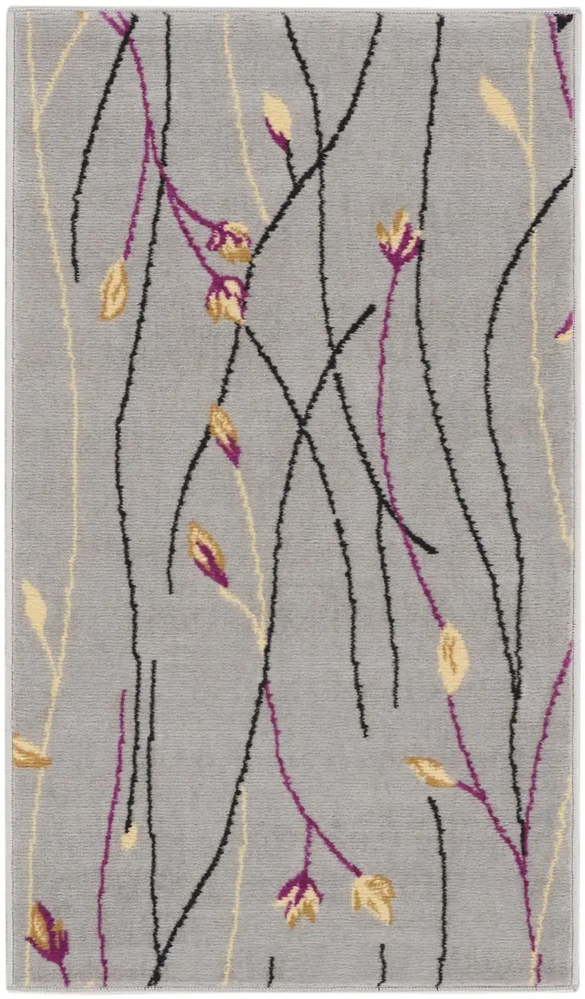 Gray and Pink Floral Power Loom Area Rug Photo 8