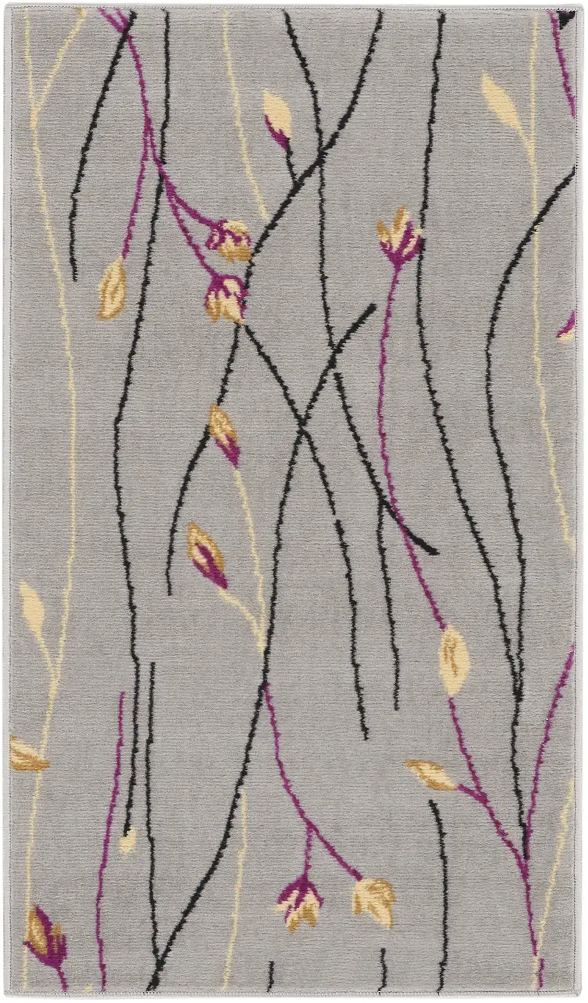 Gray and Pink Floral Power Loom Area Rug Photo 2