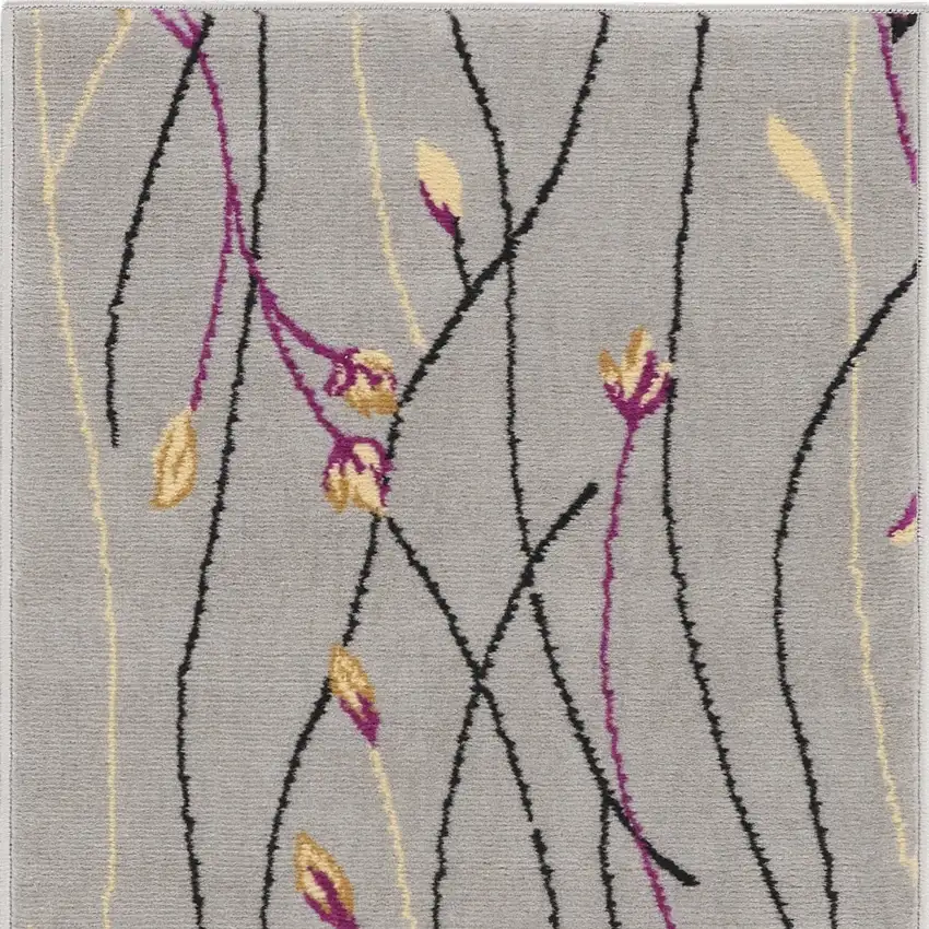 Gray and Pink Floral Power Loom Area Rug Photo 8