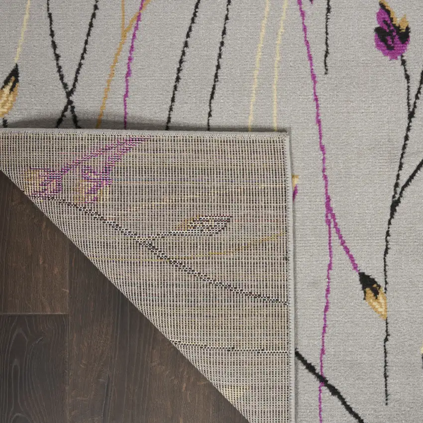 Gray and Pink Floral Power Loom Area Rug Photo 9