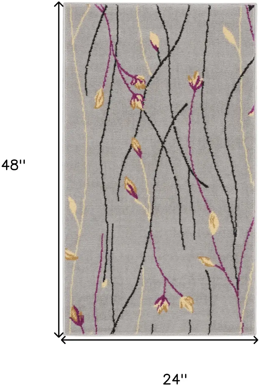 Gray and Pink Floral Power Loom Area Rug Photo 3